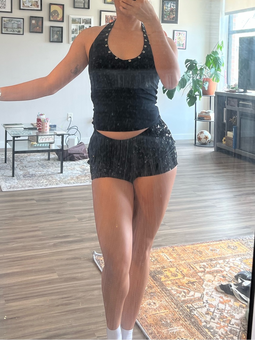 Black Sequin Velvet Mini Shorts